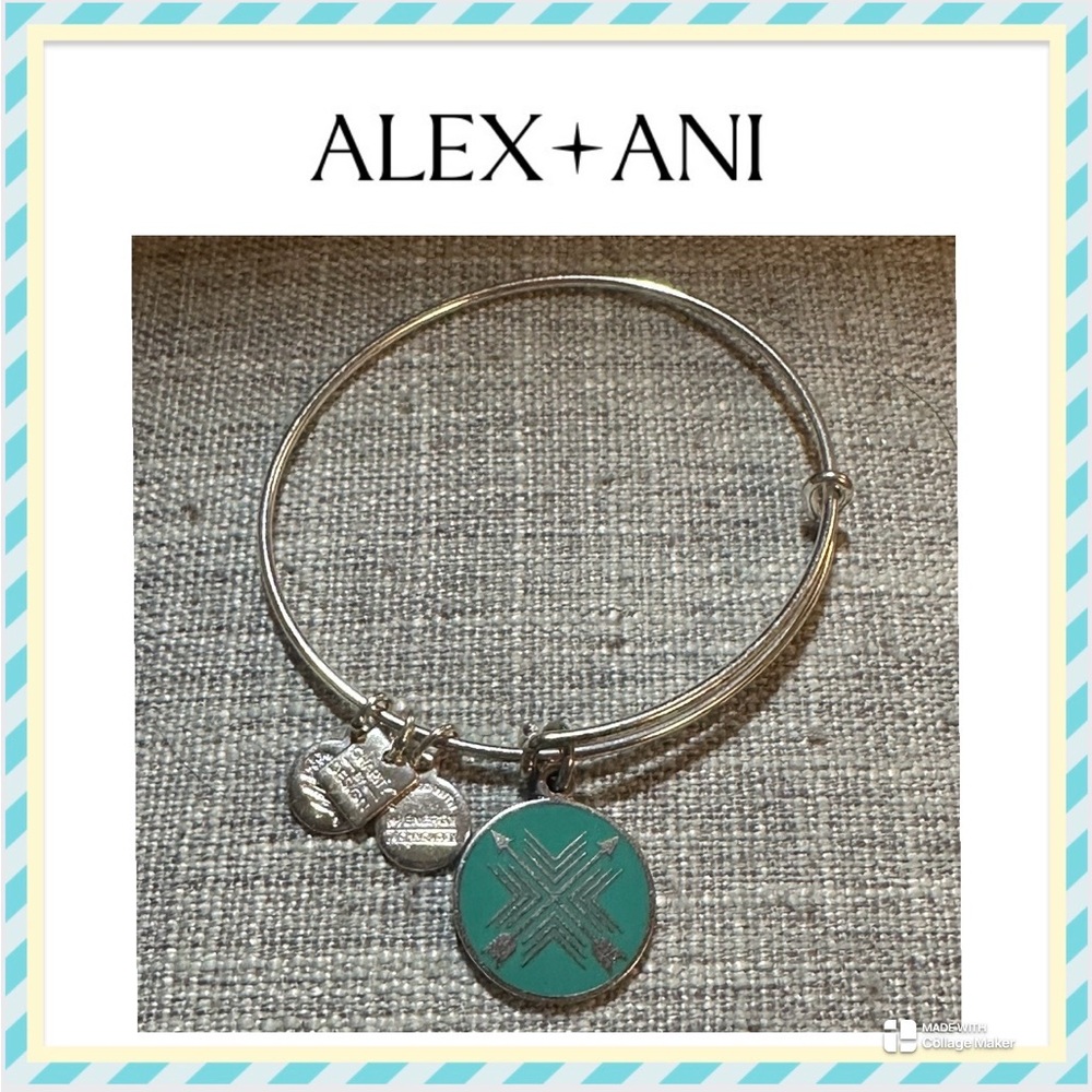 Alex and Ani Silver Bracelet with Green Charm
